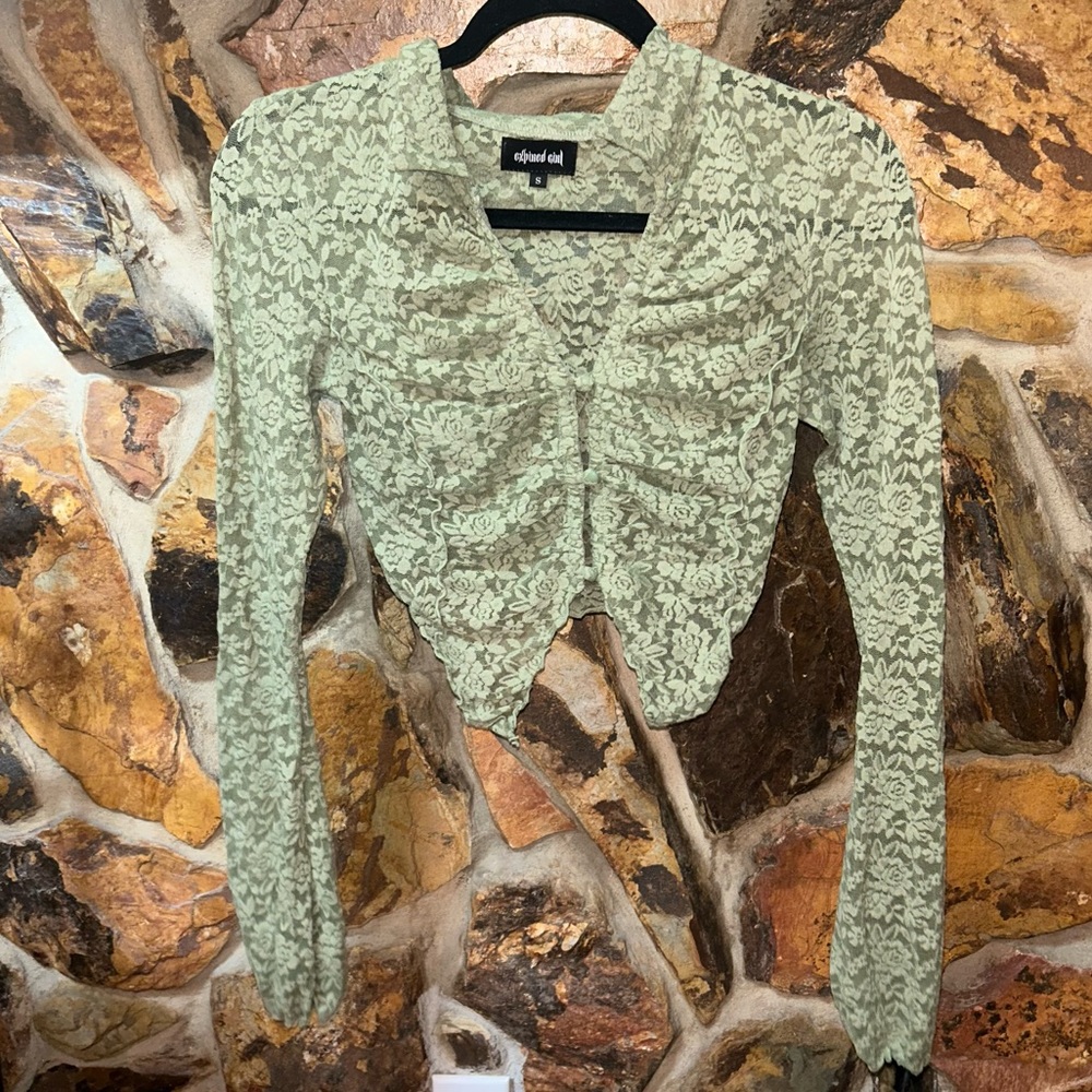 Pinterest popular Expired girl Chloe lace blouse and skirt set in olive